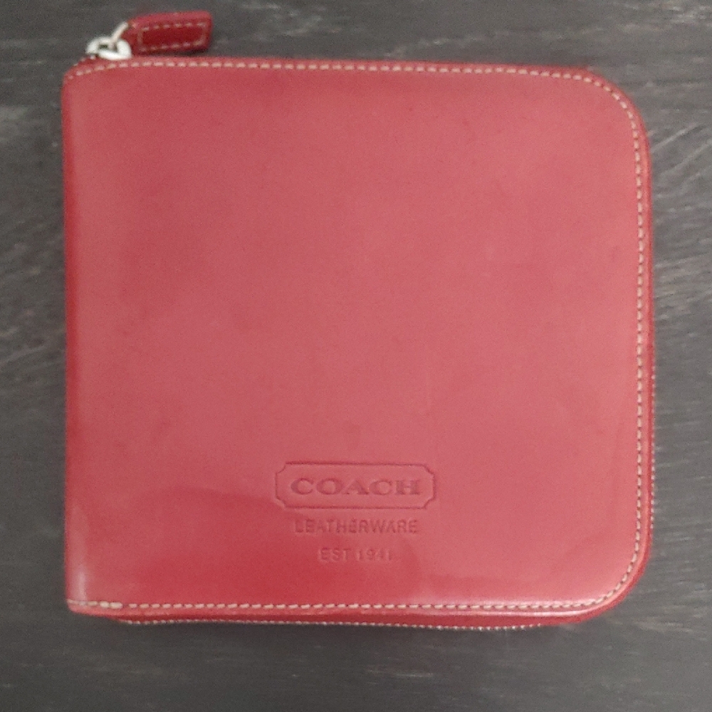 Coach Cherry Red Leather Zip CD Holder